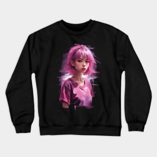 Pink hair anime girl Crewneck Sweatshirt